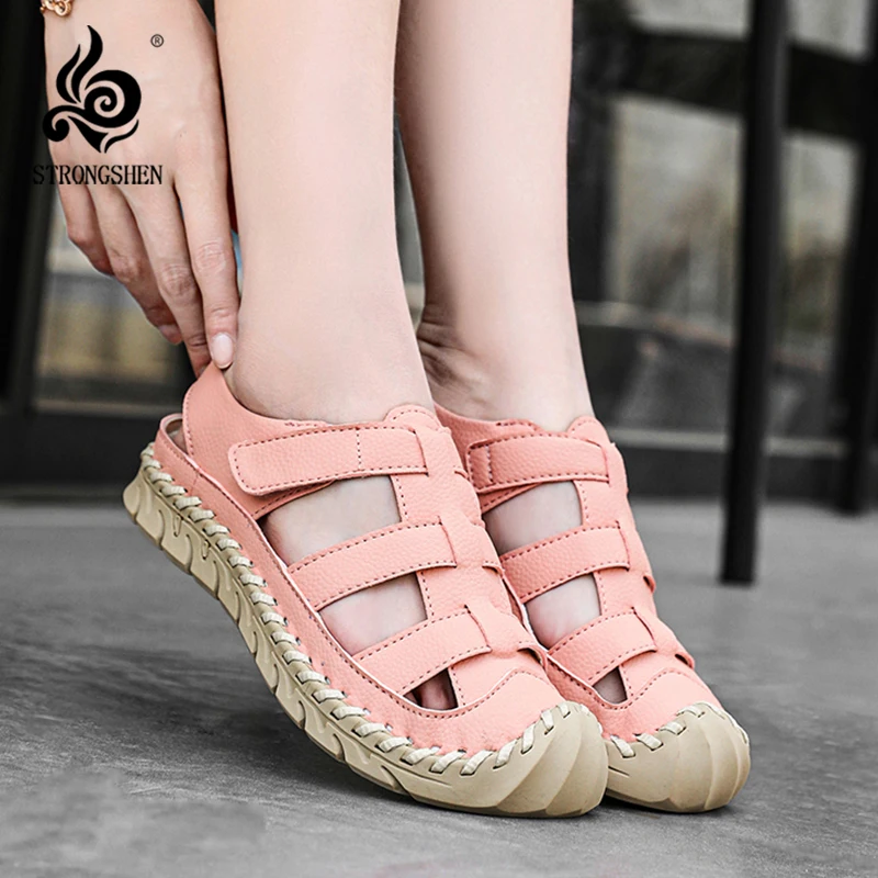 

STRONGSHEN Unisex Summer Breathable Casual Flat Sandals High Quality Leather Fashion Non-Slip Men Women Beach Sandals