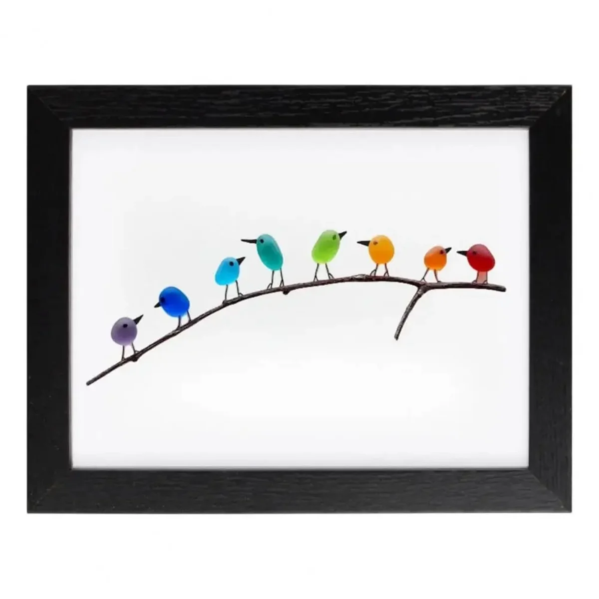 Stained Glass Birds on Branch Desktop Ornaments Sea Glass Birds Shape Window Wall Hangings Rainbow Bird Glass G