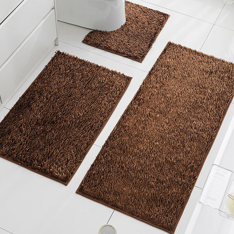 

Набор из 3-х ковриков для ванной комнаты: супермягкий, впитывающий, из шенилла с длинным ворсом, с рисунком листьев, толстый коврик для ванной, туалета и душа.