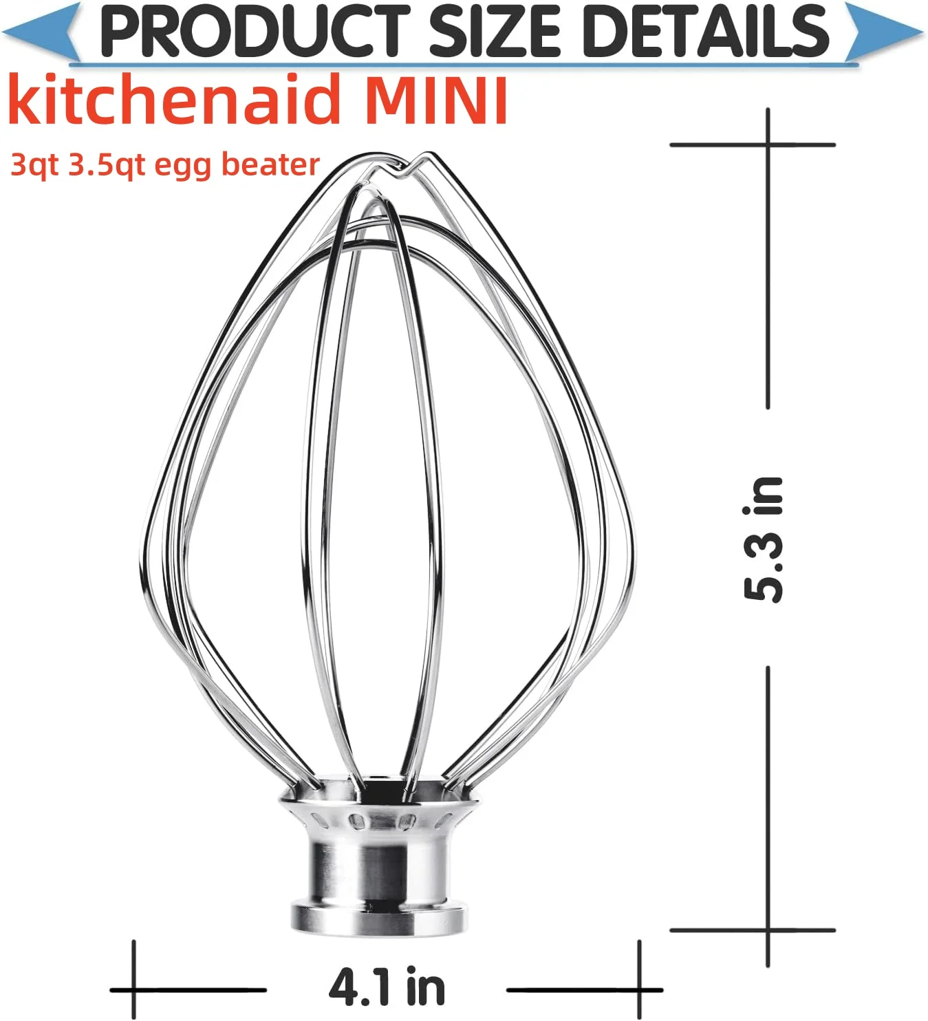 

6-Wire Whip Attachment MINI egg beat for KitchenAid 3.5 Qt Tilt-Head KSM3311 KSM3316, Heavy Duty,fit kitchenaid mini 3qt 3.5Qt