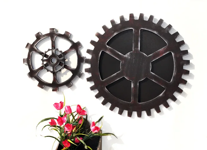 Industrial Home Decor Items - Vintage Wooden Gear Wall Art Steampunk Mechanical Decoración de Habitación for Bar Cafe Man view 5