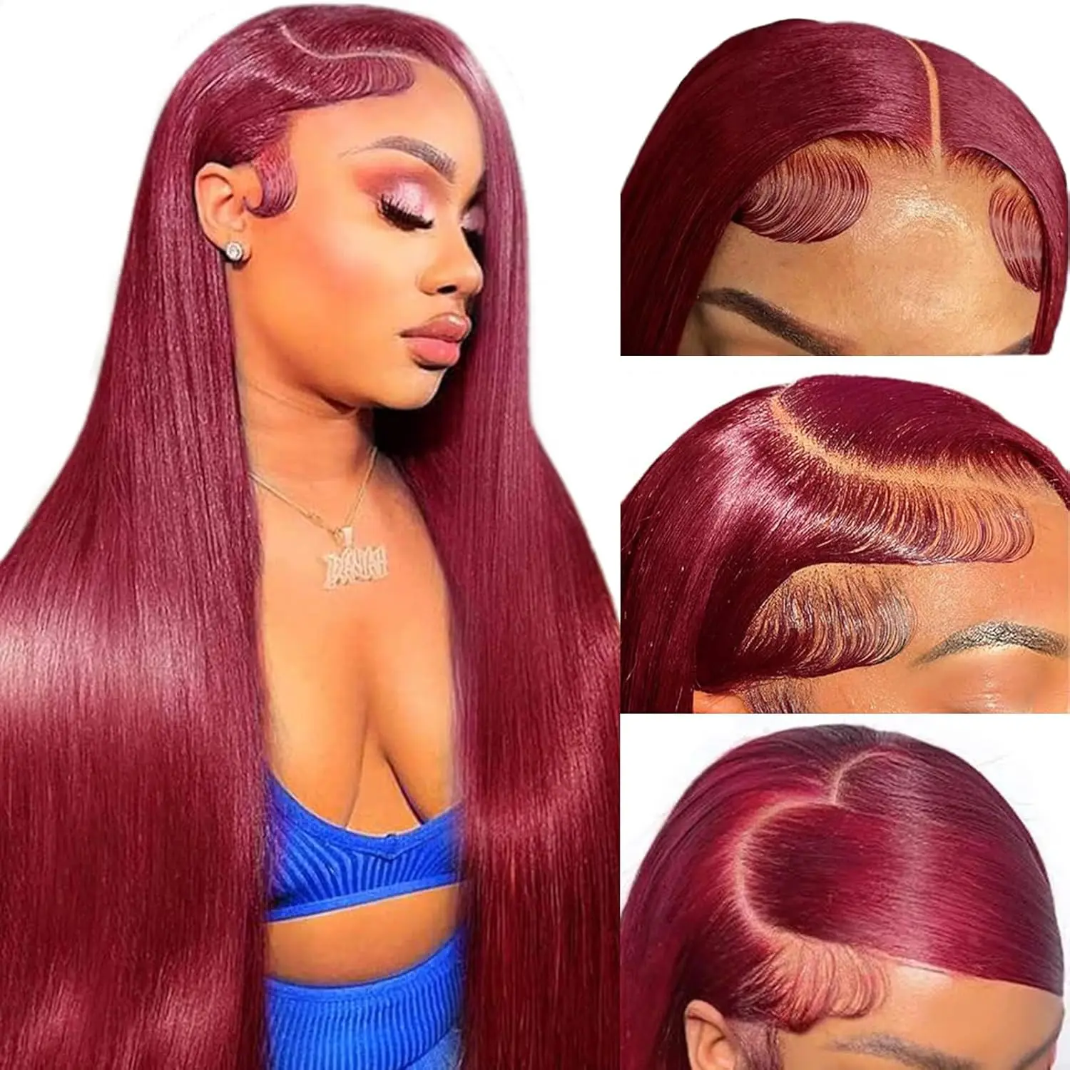 99J Burgundy Lace Front Wigs Human Hair 13x4 Transparent Straight Lace Frontal Wigs 180% Density Human Hair Wigs for Women Pre Plucked with Baby Hair Red Wig