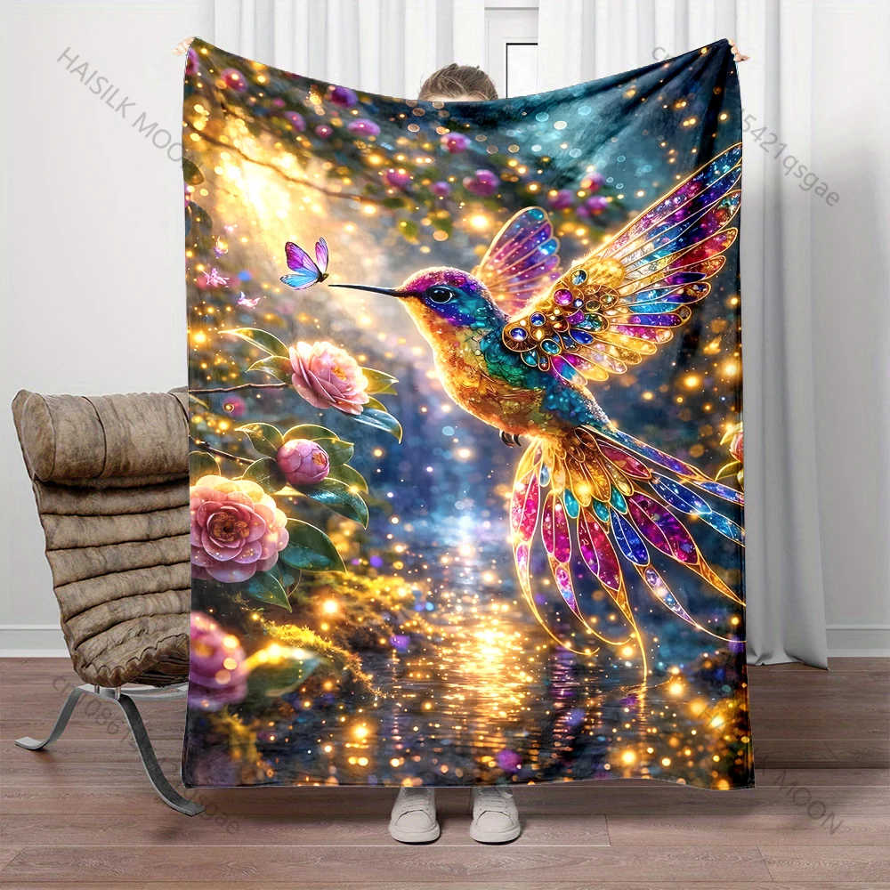 Multiple sizes Colorful hummingbird with butterfly Blanket Suitable for Home Bedroom Sofa Travel Camping Blanket Various Sizes