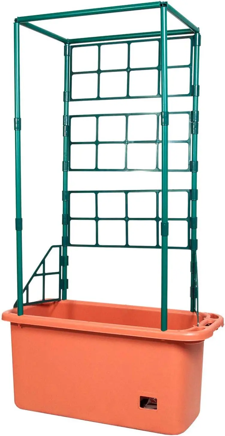 

Система выращивания помидоров на 10 галлонов с решетчатой башней длиной 4 фута на колесах для вьющихся/наружных альпинистских лоз и садов