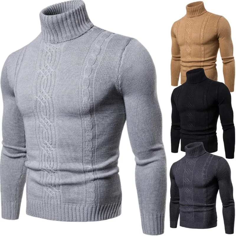 New Men's Sweater Foreign Trade Fashion Jacquard Sweater Solid Color British Casual Pullover  Spot Y036