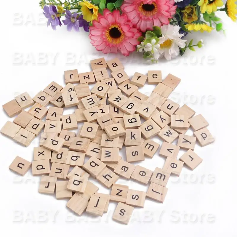 Q81A 100 chiếc bảng chữ cái bằng gỗ chữ cái màu đen cho đồ thủ công gỗ