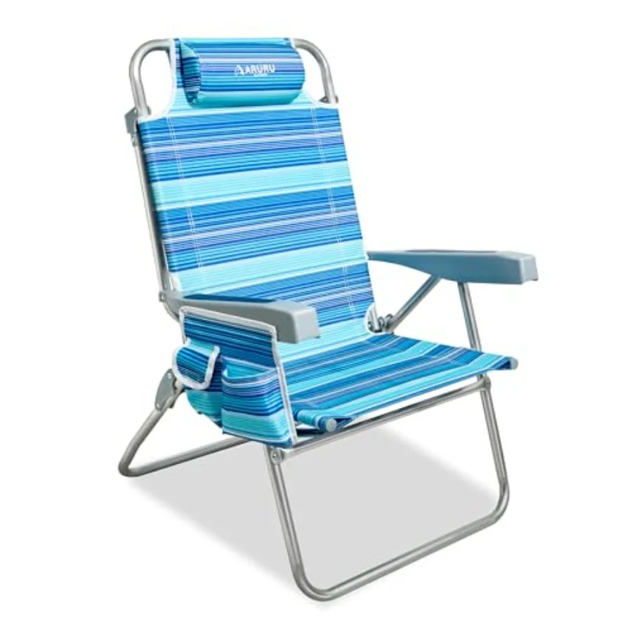

Tall Beach Chairs for Adults, Heavy Duty Steel Frame, Navy Blue, 5-Position Lay Flat with Cooler Bag Cup Holder for Outdoor/Law
