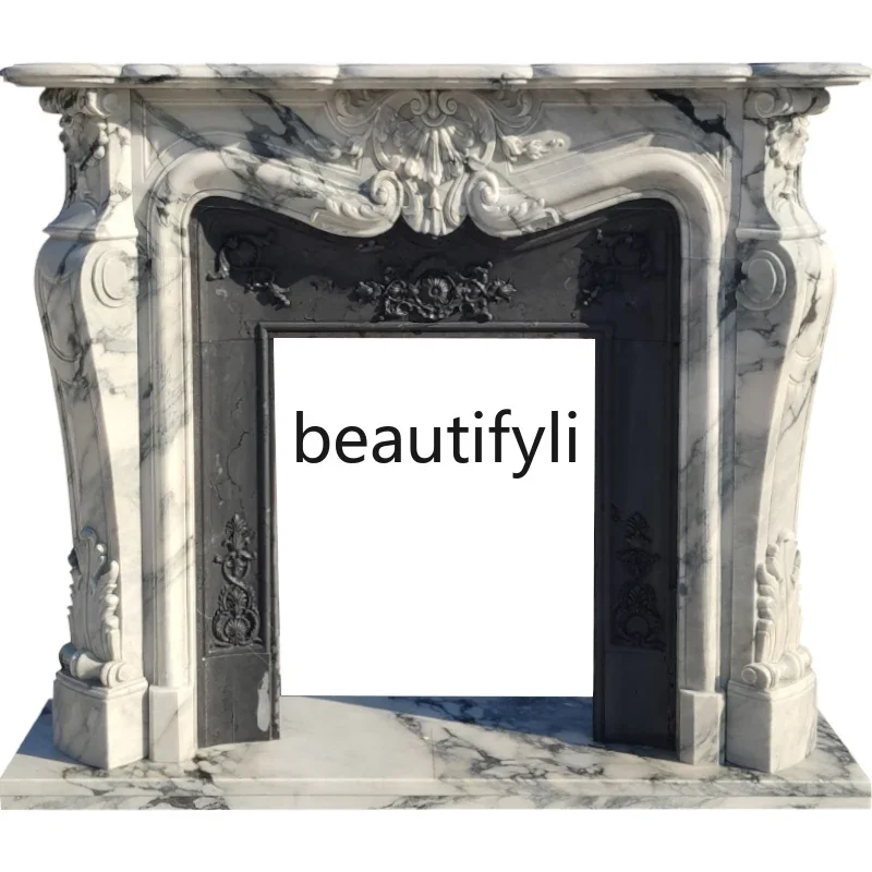 

Natural stone fireplace interior decoration large flower white fireplace European stone carving fireplace