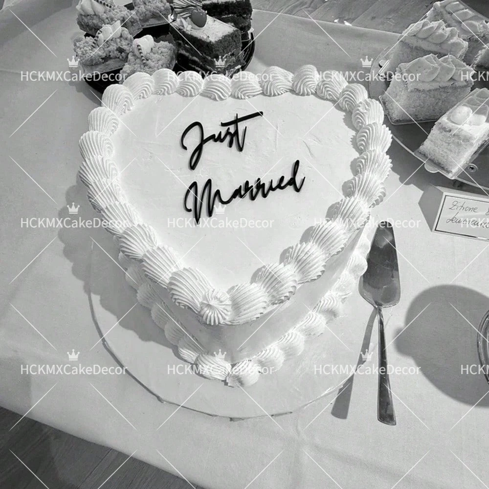3pcs Just Married Cake Topper Black Acrylic Wedding Cake Decor Bridal Shower Engagement Party Supplies