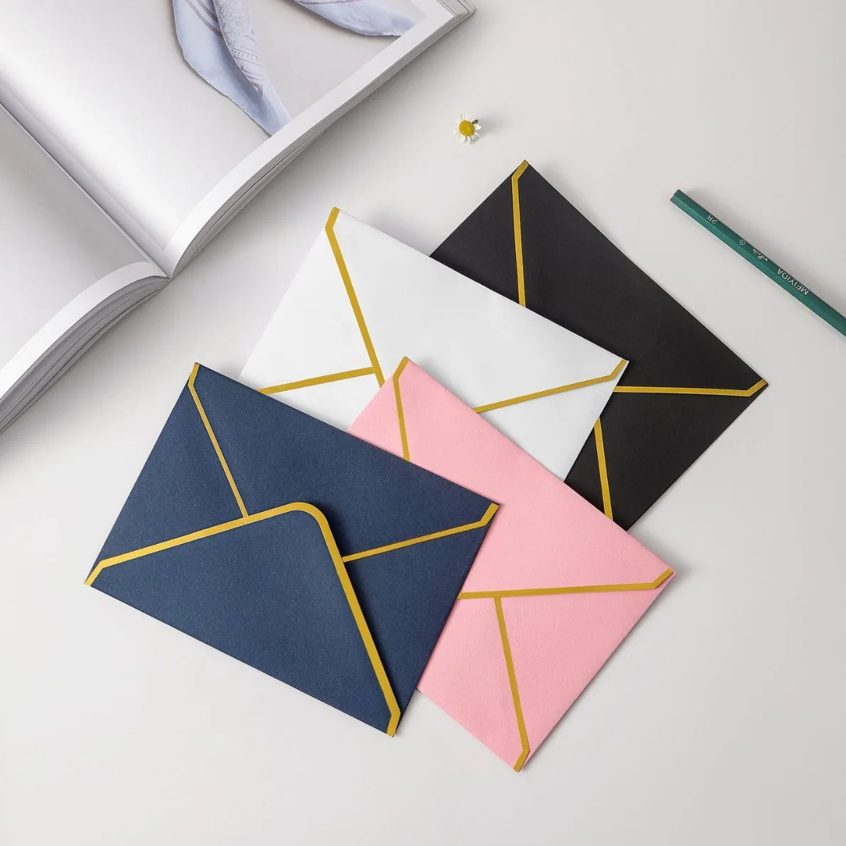 Pure Color With Golden Edge Envelope Unprinted Envelope Blank Single-color Envelope Card Storage For Wedding Party Invitation