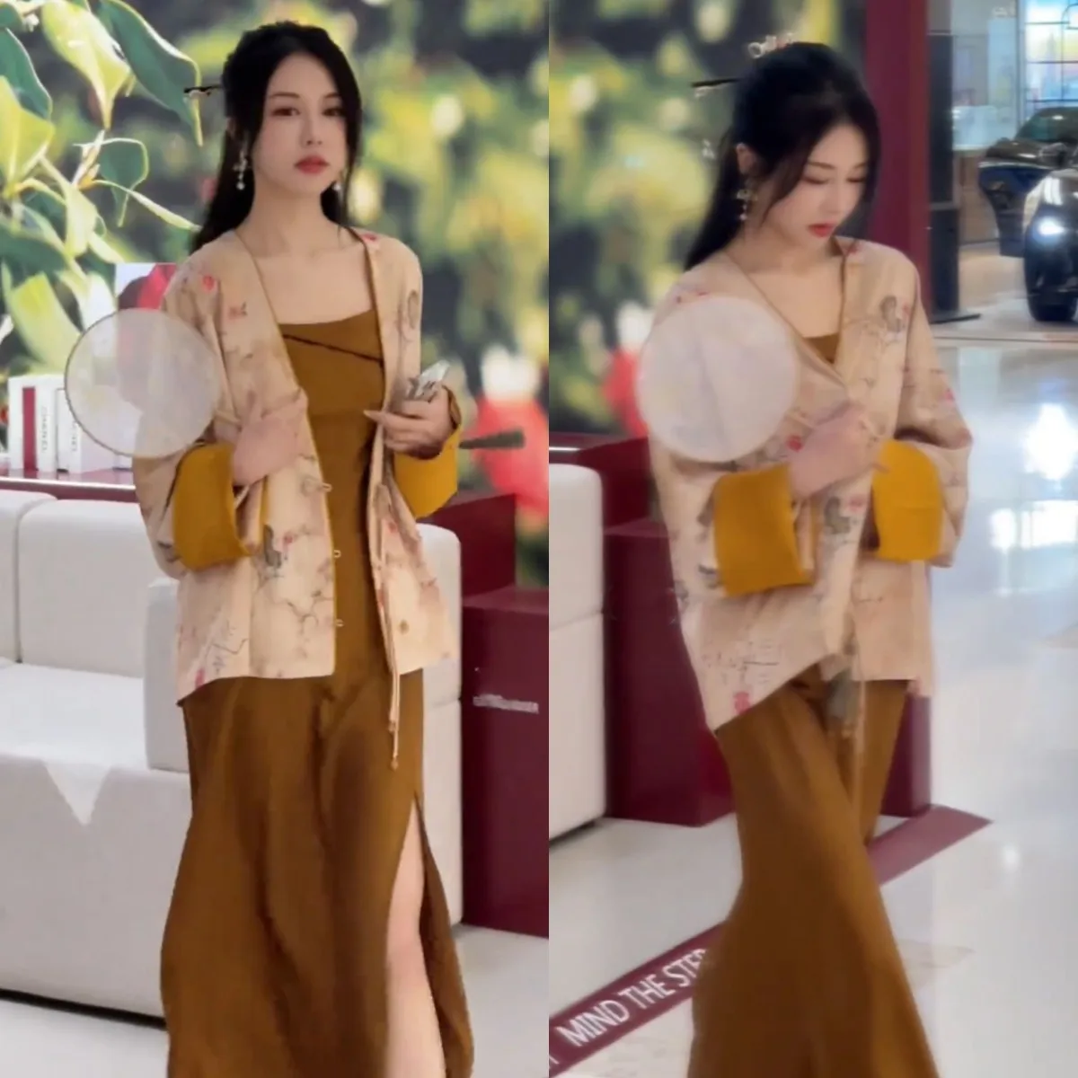 Tender Style Long Sleeve Sweater Vest Maxi Dress Set Chinese New Style Song Dynasty Collar with Belt Fashionable Women's Set