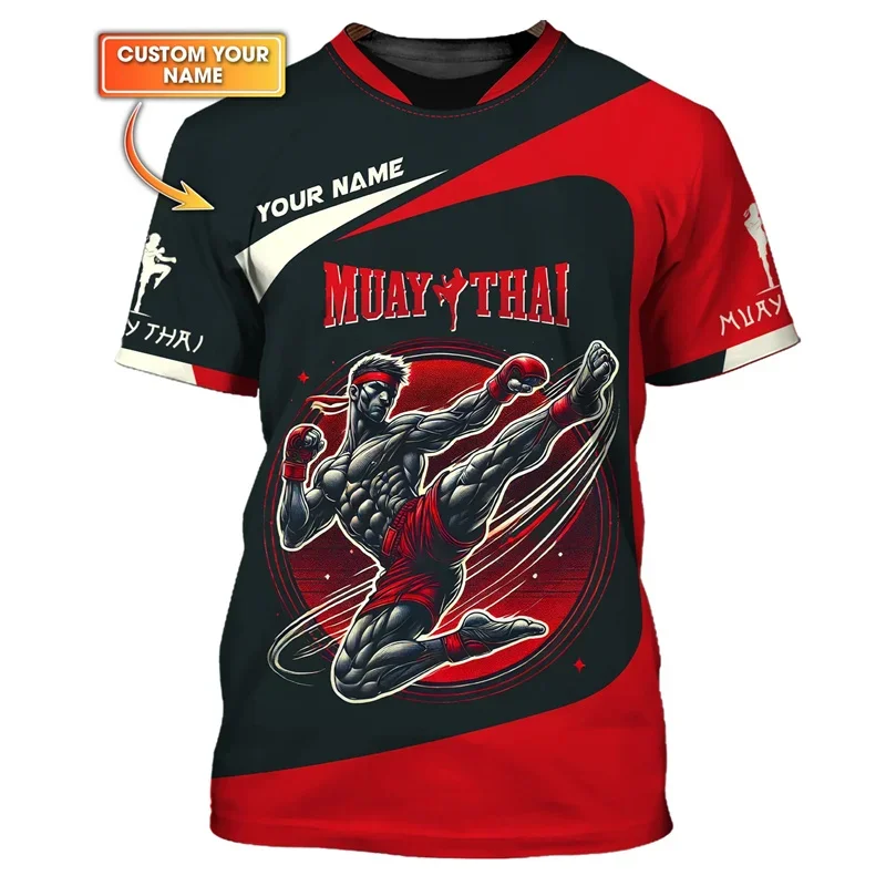 

The Latest Muay Thai Men's 3D-printed Short-sleeved T-shirt with Customizable Names and Numbers Is a Casual Round-neck Sport T-s