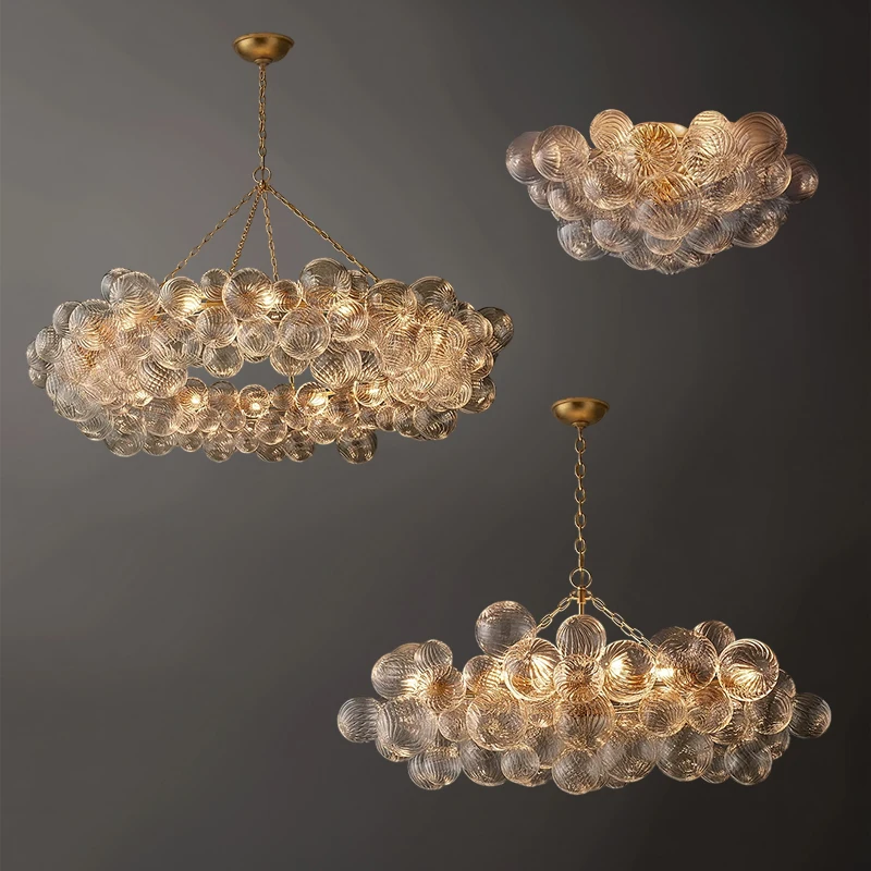 

Modern light luxury gold color E14 clear glass bubble creative chandelier lighting, dining room ceiling LED pendant light.
