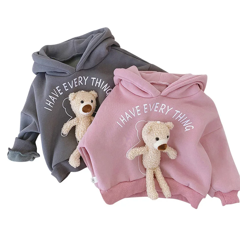 

Cartoon Bear Sweatshirts for Girls Boys Autumn Winter Fleece Hoodies Kids Clothes Warm Hooded Sweatshirts Children's Clothing