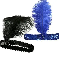 Halloween Feather Hairband Rhinestone Sequins Ostrich Feather Hair Hoop Cosplay Indian Feather Headwear Feather Headdress