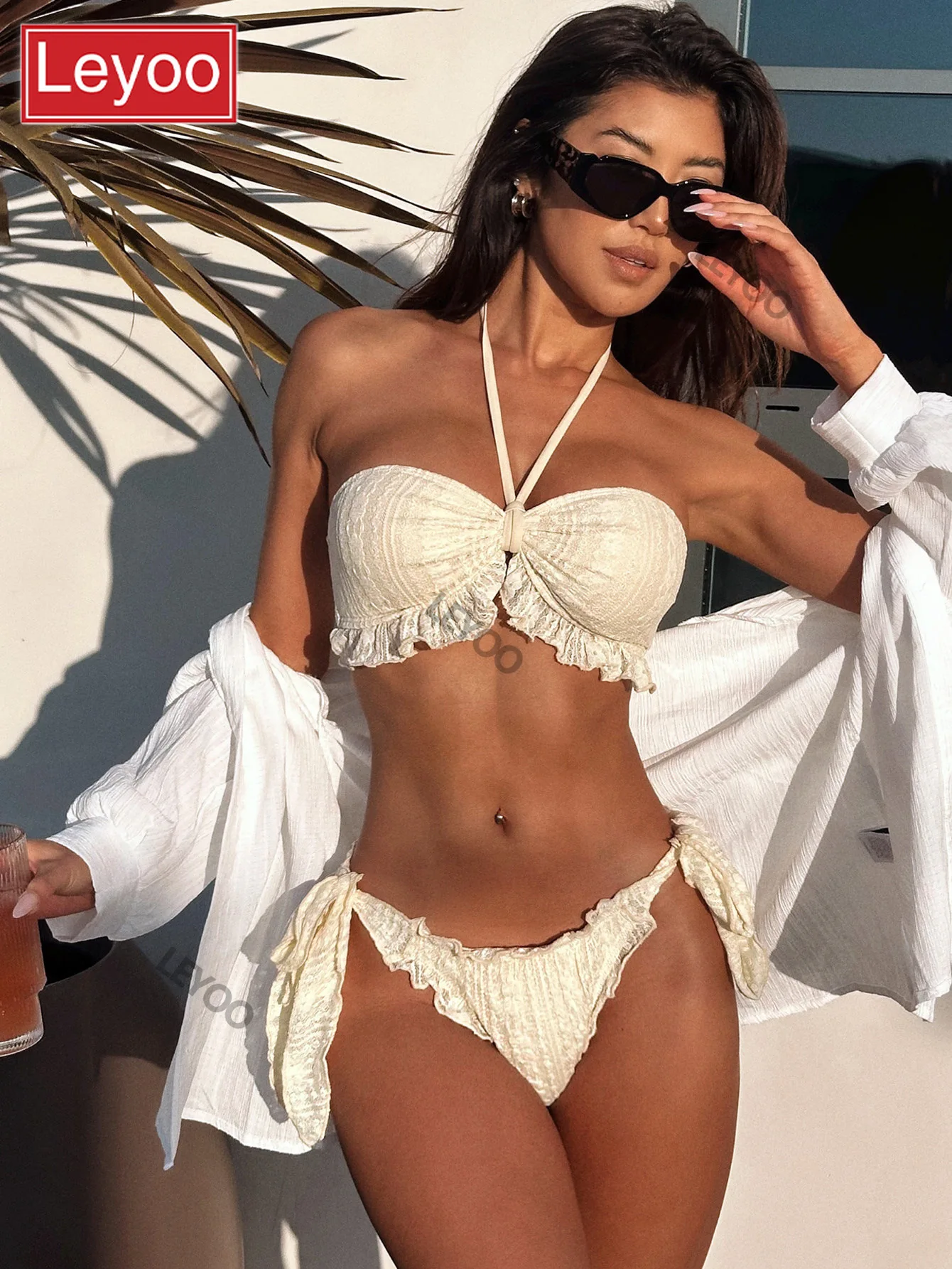Women's swimsuit set beach vacation quick drying backless fashion sexy strapless suspender triangle bikini 2026 new item