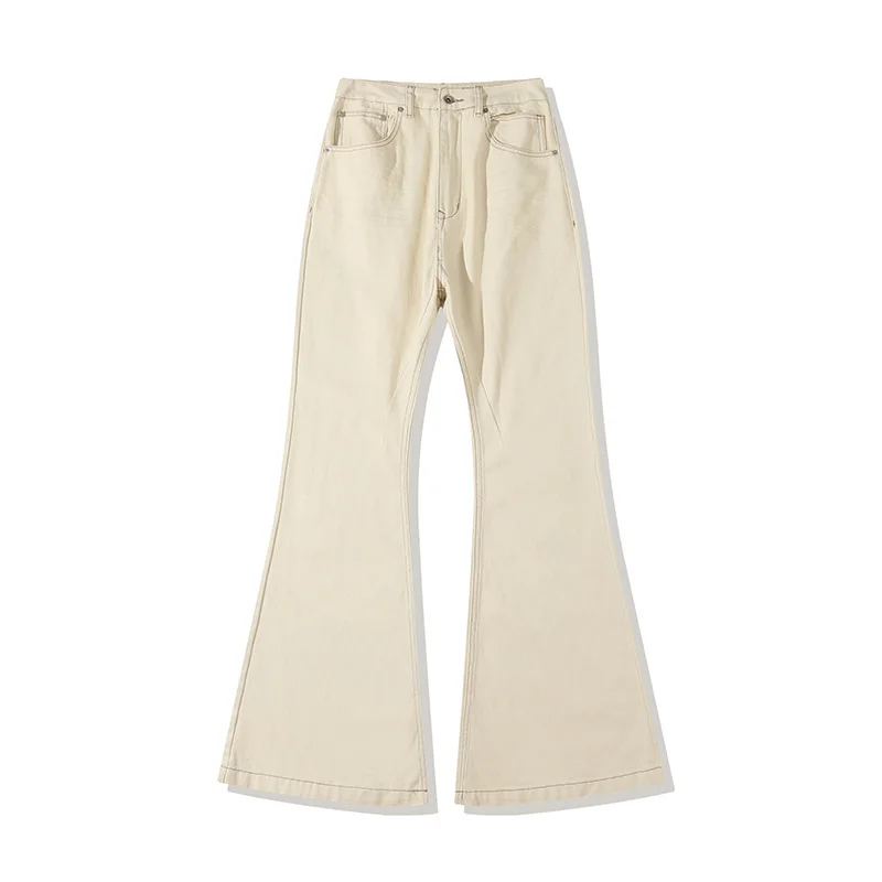 

Rick RO Specialized Dark High-Elasticity Floor-Length White Satin-Lined Denim Pants for Men - Slim-Fitting Wide Leg Pants