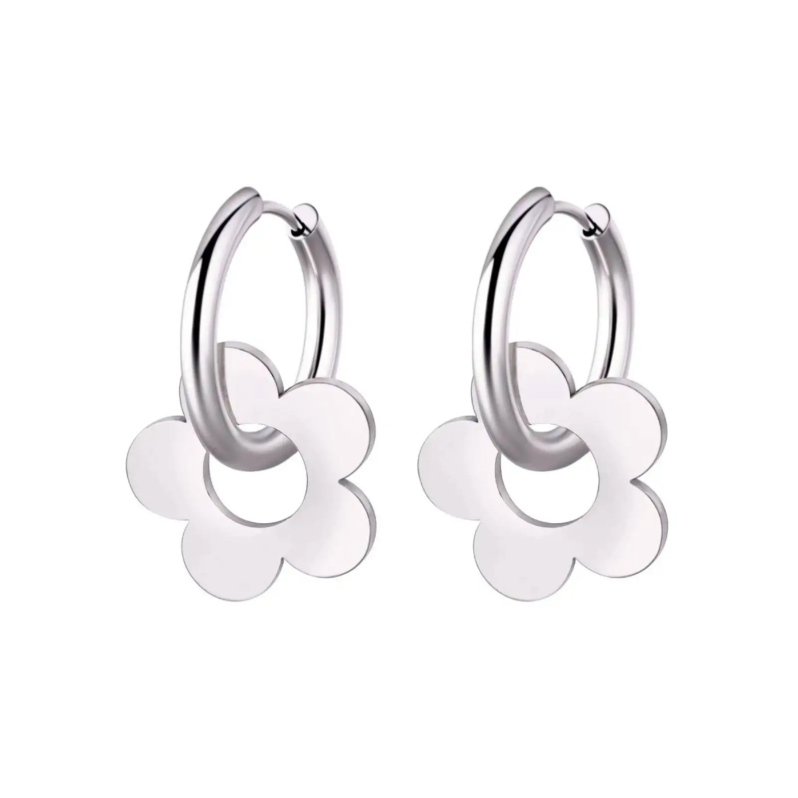 Blumen-Creolen aus Edelstahl, Blumenohrringe für Damen, modischer Schmuck, Geschenk – Detail 1