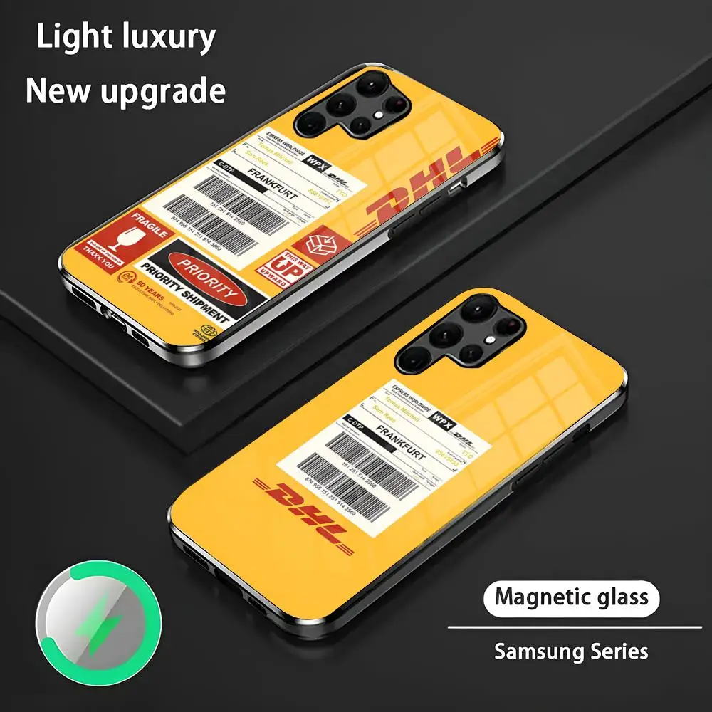 D-DHL Logo funda de teléfono S24 Ultra Fundas Celulares para Samsung S24 S23 S22 S21 S20 Plus Ultra Note20 funda de teléfono magnética de vidrio