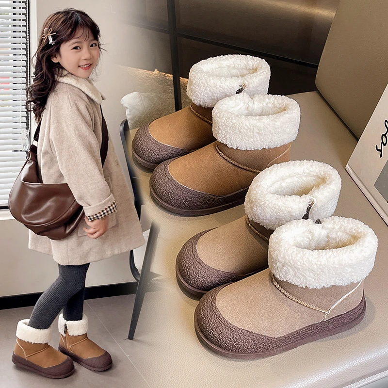 

Children Short Boots Toes Capped Suede Warm Kids Ankle Boots Side Zipper 2025 Winter New Girls Princess Boots Round Toes Soft