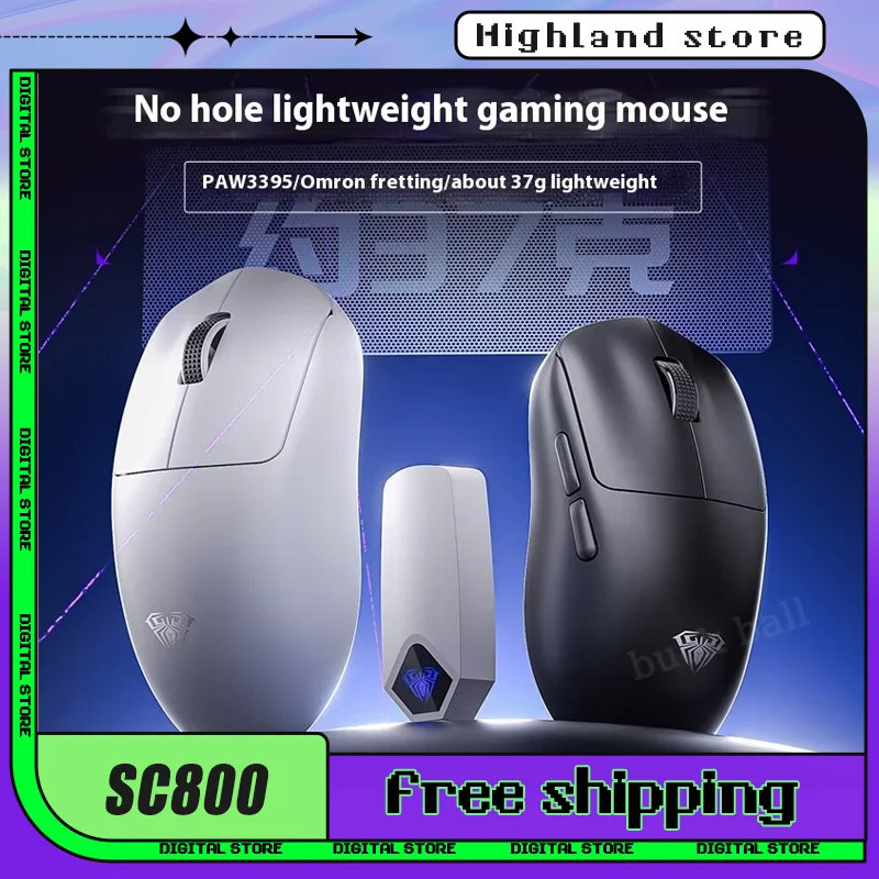 AULA SC800 Gaming Mouse PAW3395 E-sport Special With 8K Dongle 37g Ultra Polling Rate Customize Lightweight  Wireless 26000DPI