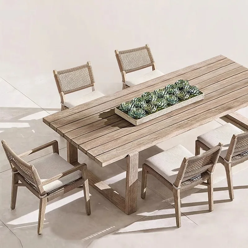 

Customizable Nordic Outdoor Teak Table and Chair Garden