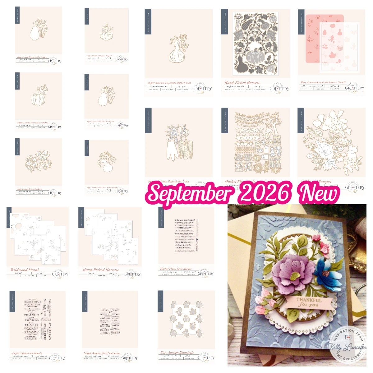 Greetery Pumpkin Corn Mums Simple Autumn Mini Sentiments Stamp Set Dies Stamps Stencils DIY Scrapbook Diary September 2026 New
