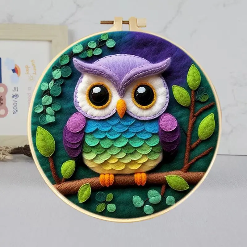 

Felted Animal Kits DIY Wool Felting Painting With Embroidery Owl Picture Needle Wool Painting Supplies Handicrafts DIY Gift