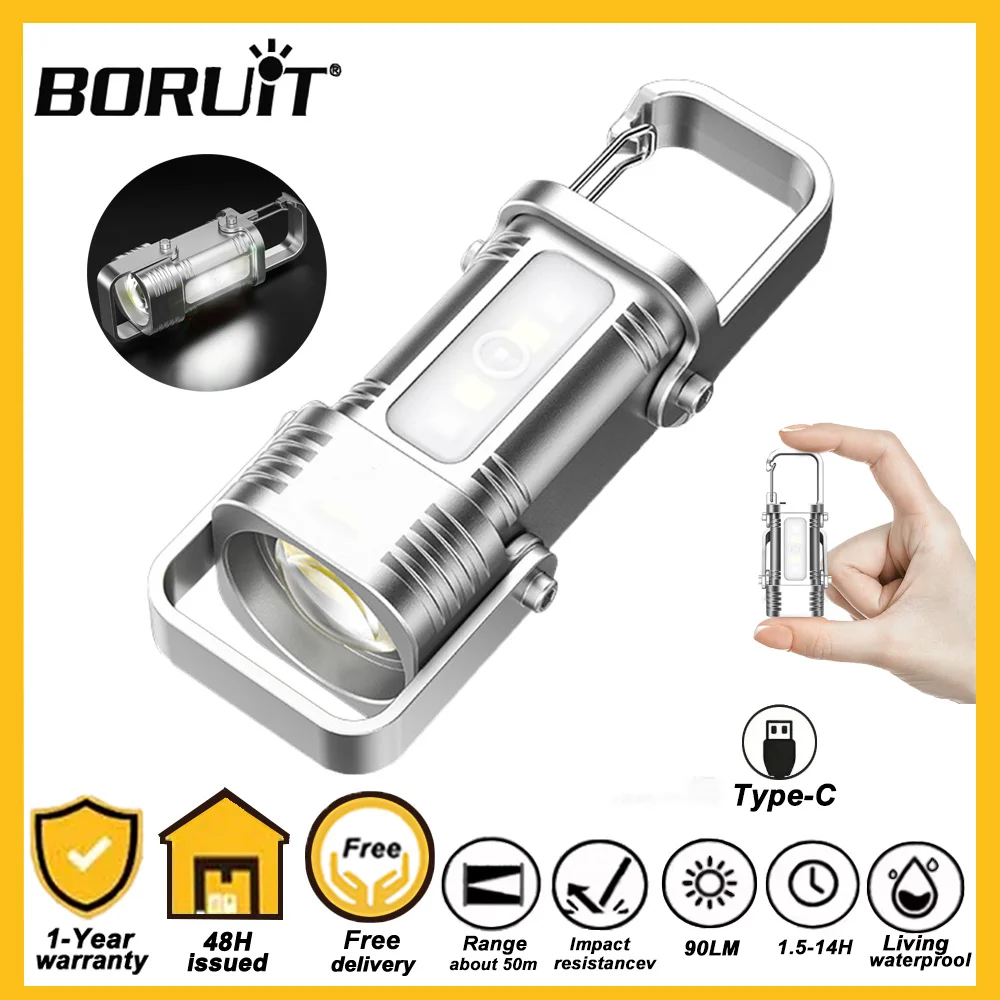 

Мини-фонарик BORUiT, портативный, на брелоке, с зарядкой Type-C, 7 режимов, маленький светодиодный фонарь для активного отдыха, походов, кемпинга, карманный фонарь