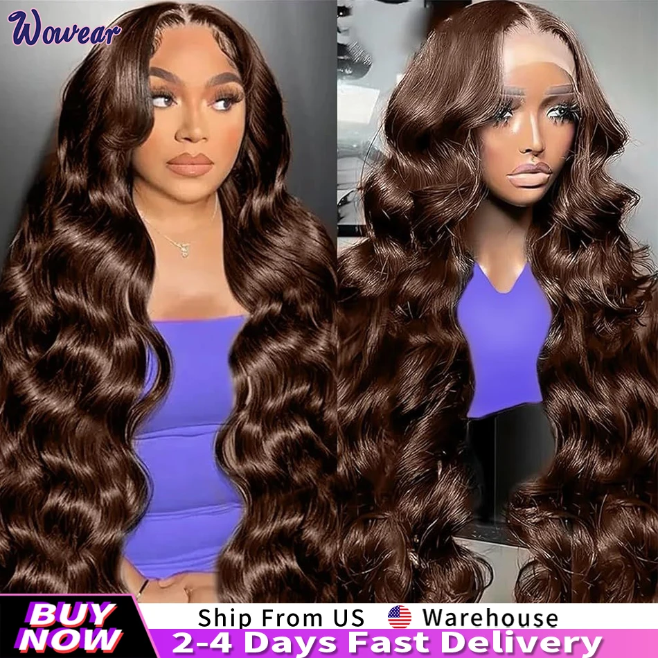 13x6 Chocolate Brown Body Wave Lace Front Wig Transparent Lace Frontal Wig Human Hair Pre Plucked Brown Colored Human Hair Wigs