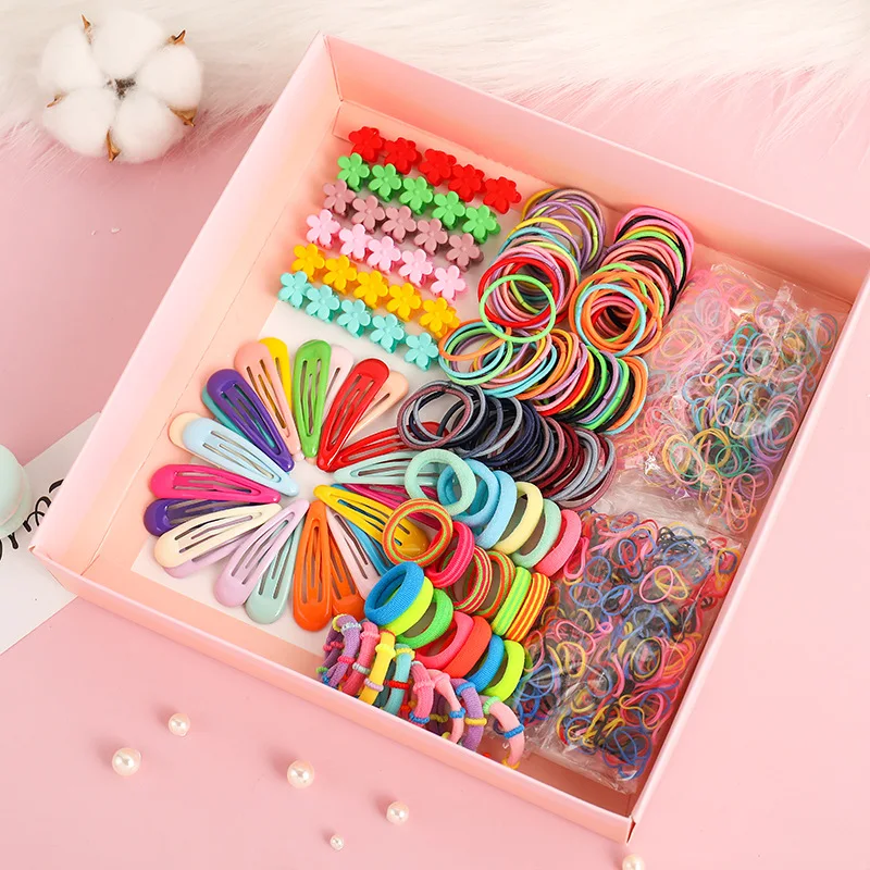 1Set/Lot Girls Hair Accessories Simple Hairpin Headrope Gift Flower Hair Clip Elastic Disposable Rubber Band Mini Claw Headdress