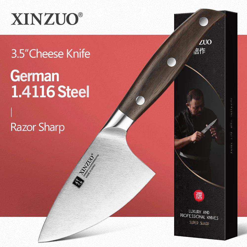XINZUO 오리지널 디자인 3.5'' 치즈 나이프 자연 붉은 백단향 손잡이 면도기 날카로운 절단 치즈와 작은 과일