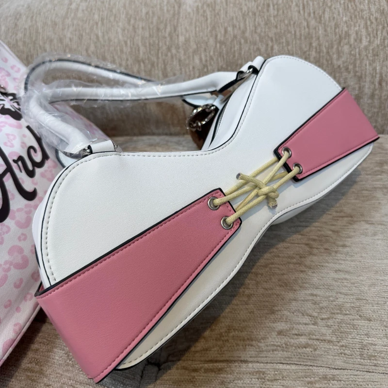 2026 Niche Design Pink White Polka Dot Bow Underarm Bag Women Cute Shoulder Handbag Ladies Daily Portable Top Handle Bag