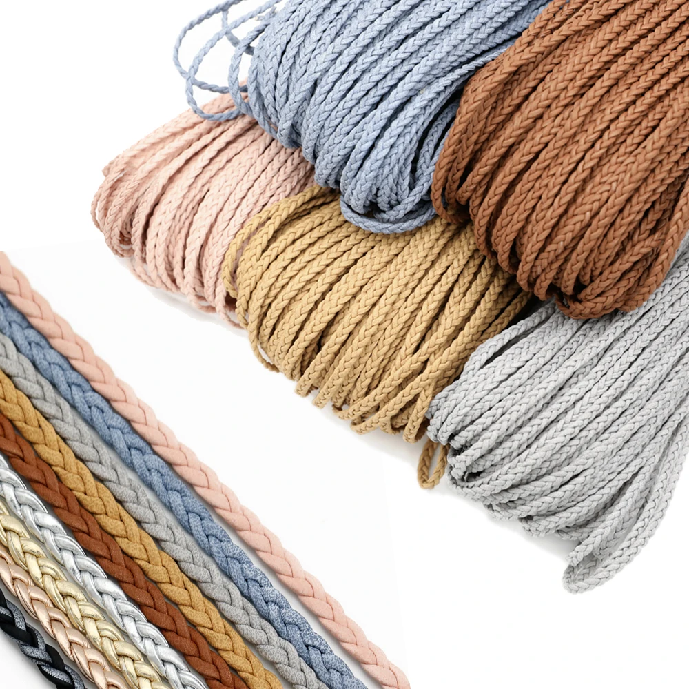 2 meters PU Leather Double-sided Woven 4mm Flat Braided Rope for DIY Hair Accessories Necklaces Bracelets Jewelry Making
