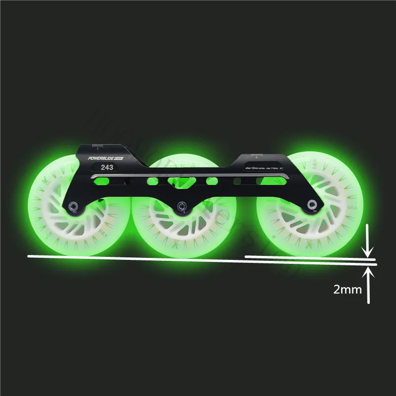 Inline skate base velocidade rolo balançou quadro led 110mm rodas 90a ps 3x110mm assimétrico chassi banana 243mm flash roda