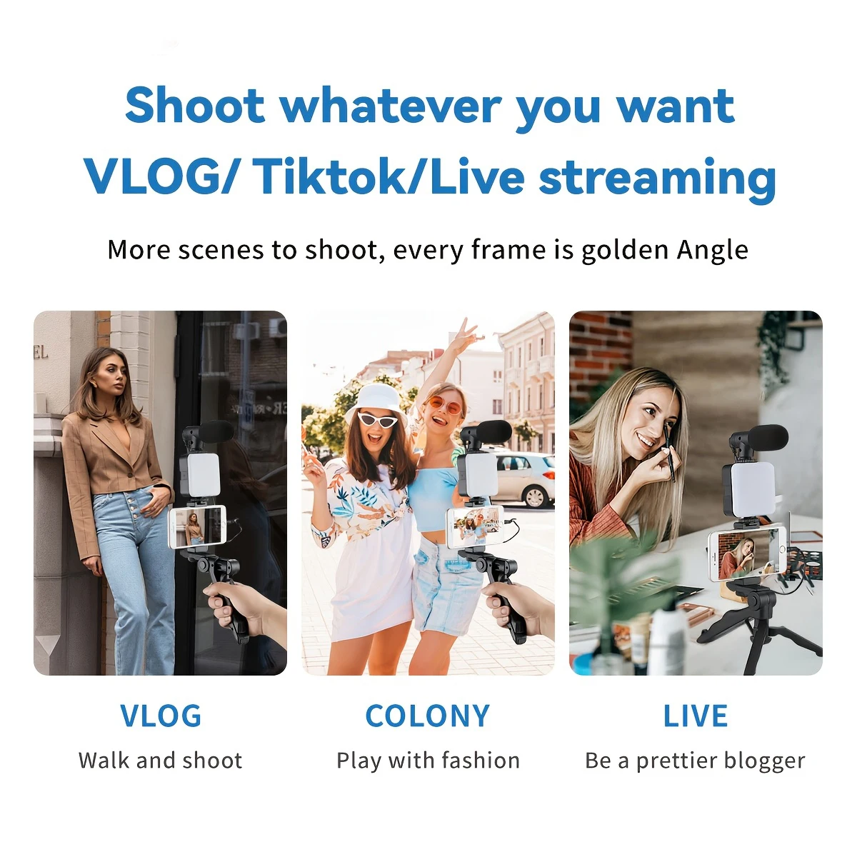 Portable Phone Stand Phone Tripod with LED Fill Light Microphone for Live Streaming Outdoor Portable for Streamer Live Tool