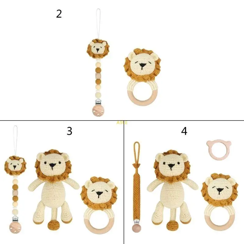 

1 Set Crochet-Pacifier Clip Holder Lion-Baby Teether Rings Crochet-Baby Doll Toy