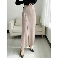 Women Pleated Solid Color Ankle-length Pants Elastic Waist Wide Leg Straight Female Trsouser Loose 2023 Summer