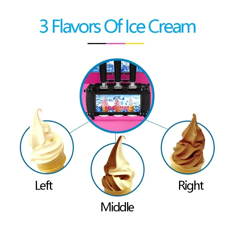 Ice Cream Maker Automatic 3 Flavors Soft Serve Ice Cream Making Commercial Ice Cream Machines for Business Icecream Truck