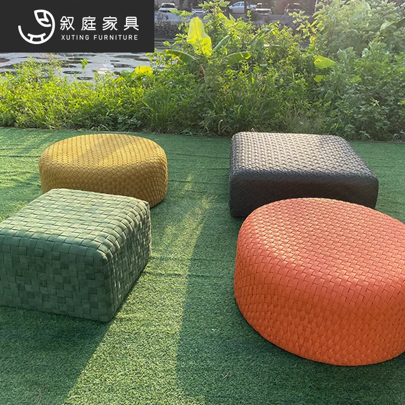 Fabric stool household low stool foot pedal simple living room sofa coffee table creative pier solid wood liner woven round stoo