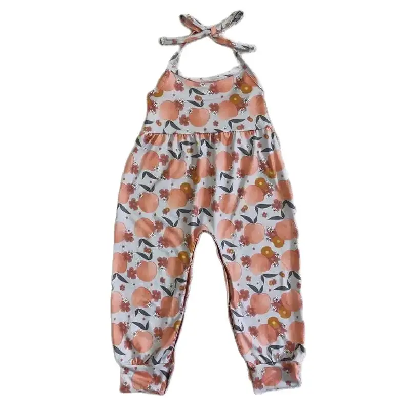 

To Ship Jumpsuits RTS Baby Girls Wholesale Summer Peach Halter Design Kids Children Boutique Legging Pants Fashion Rompers Ready