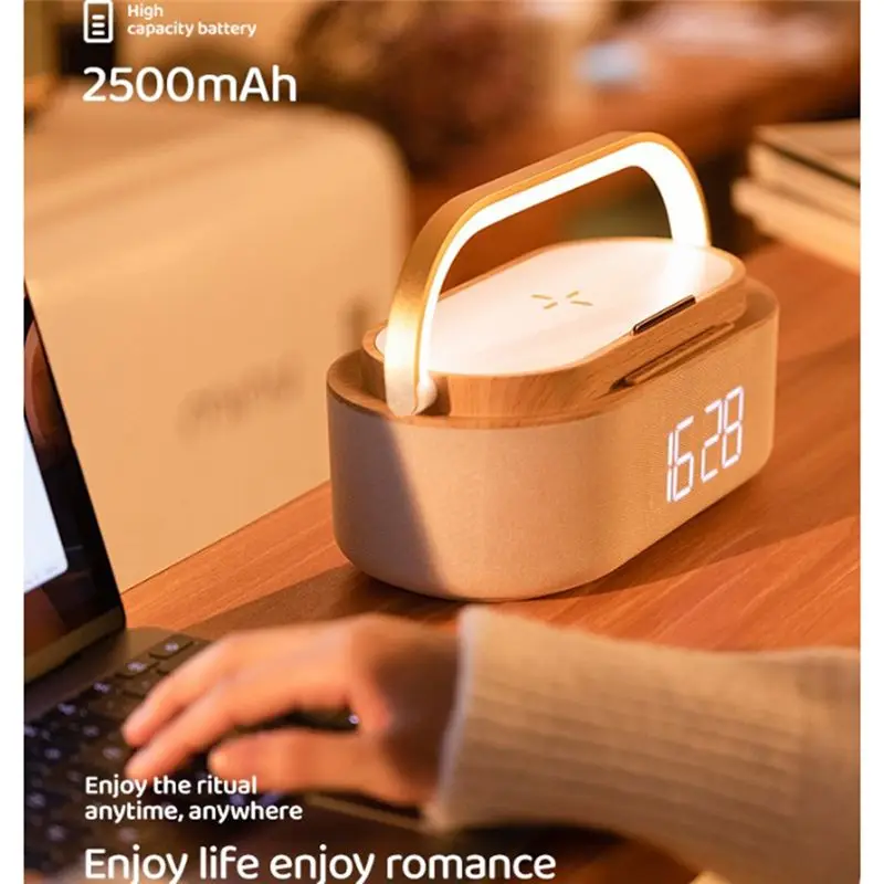 

ABFN 1800 мАч Bluetooth-колонка с цифровым будильником, беспроводной зарядкой, радио-часами, ночником и двумя динамиками для дома и прикроватной тумбочки