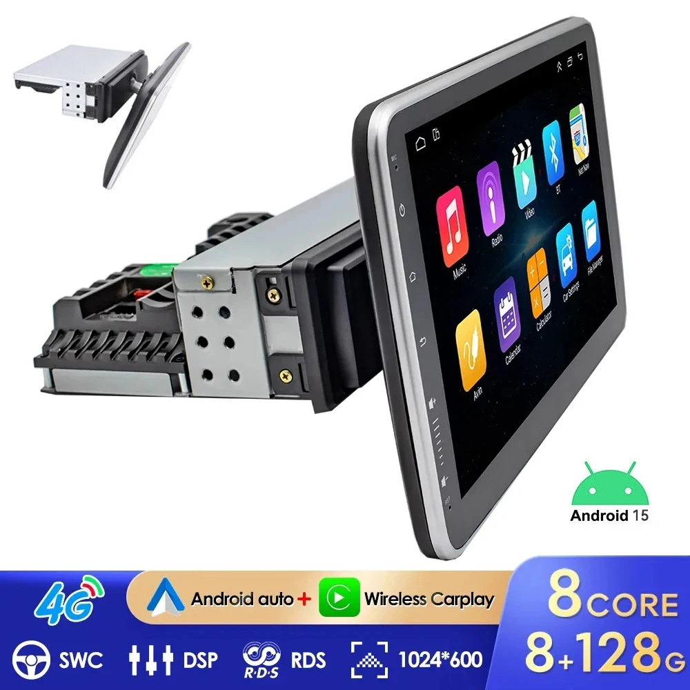 

Android 15 10.1 Inch Universal Single 1 Din 360° Rotatable Car Radio Multimedia Player GPS Navi Automotive Stereo Carplay BT 4G