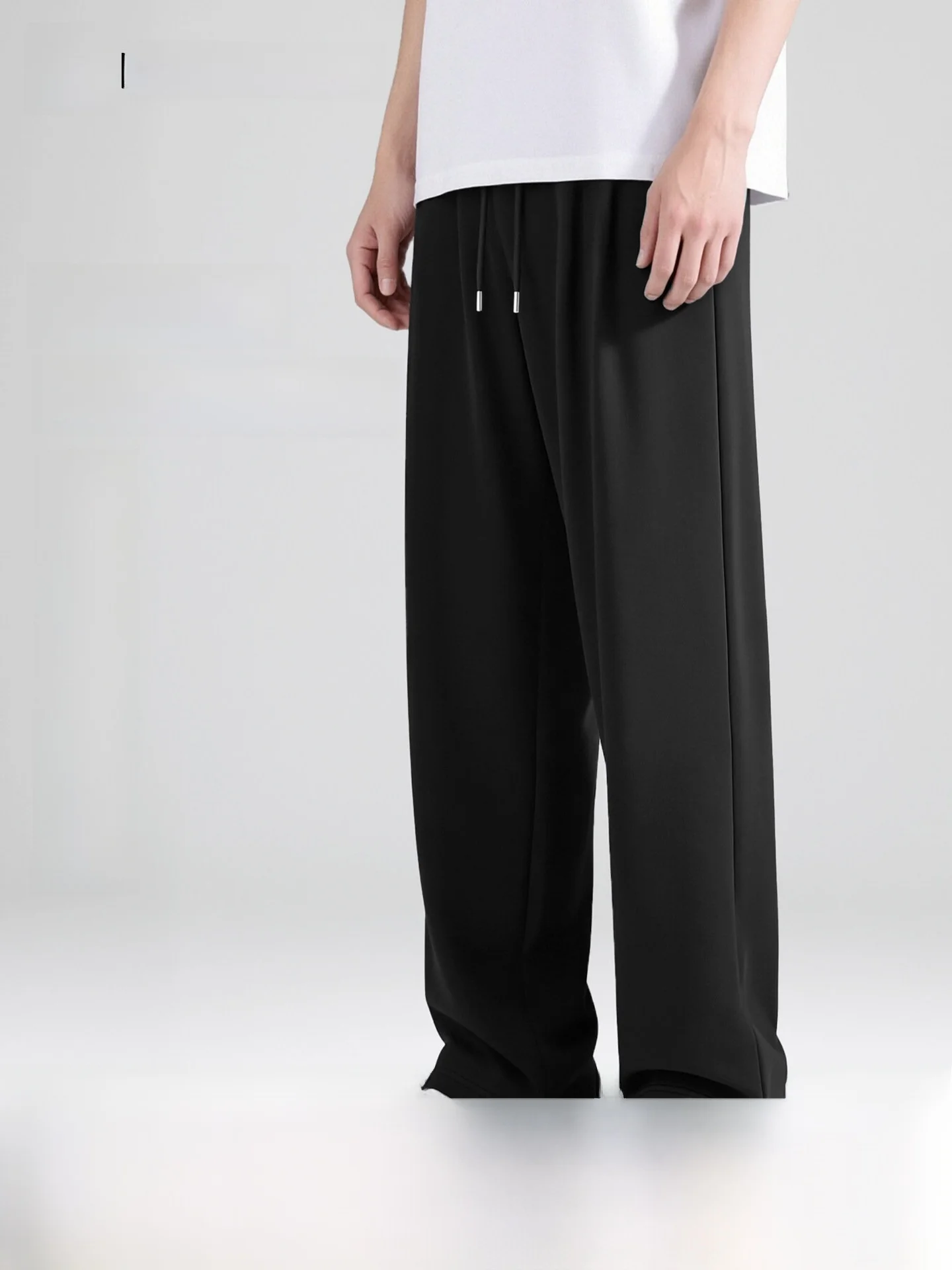 

Men's Ice Silk Wide Leg Pants Summer Black Running Sport Casual Loose Drape Quick Dry Straight Leg Elastic Waist Corduroy