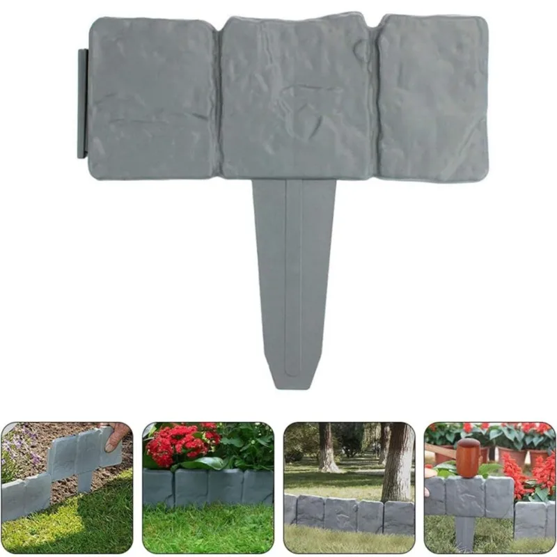 AB46-Foldable Fence, Plastic Garden Fence Panel Stone Simulation Border For Garden Edging Outdoor Patio Decoration, 10Pcs