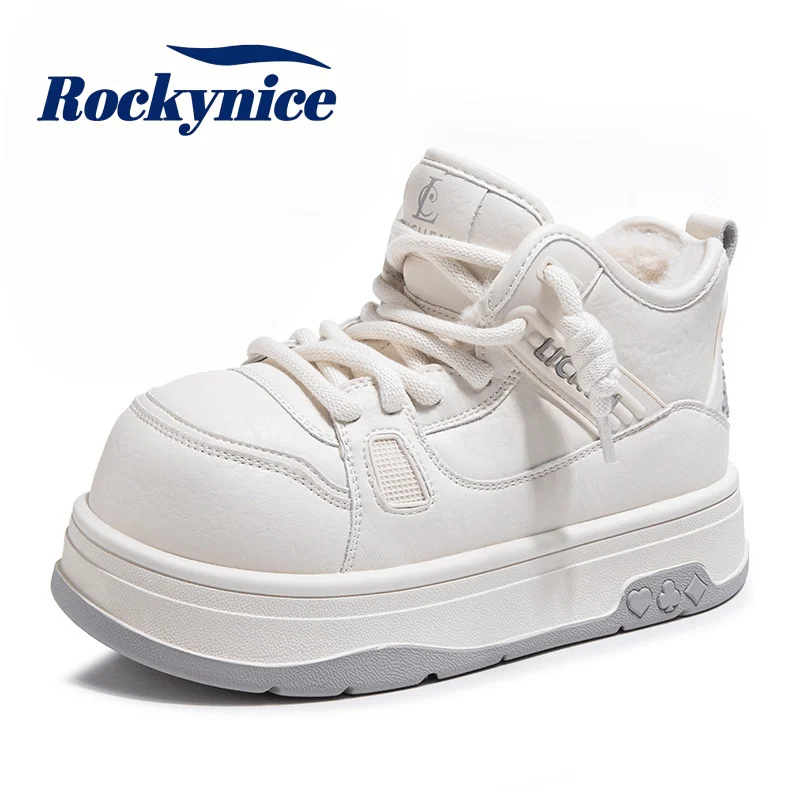 Thick Bottom Woolen Snow Boots New Women's Winter Warm Bread Cotton Shoe Genuine Leather Short Booties White Chunky Fur Sneakers