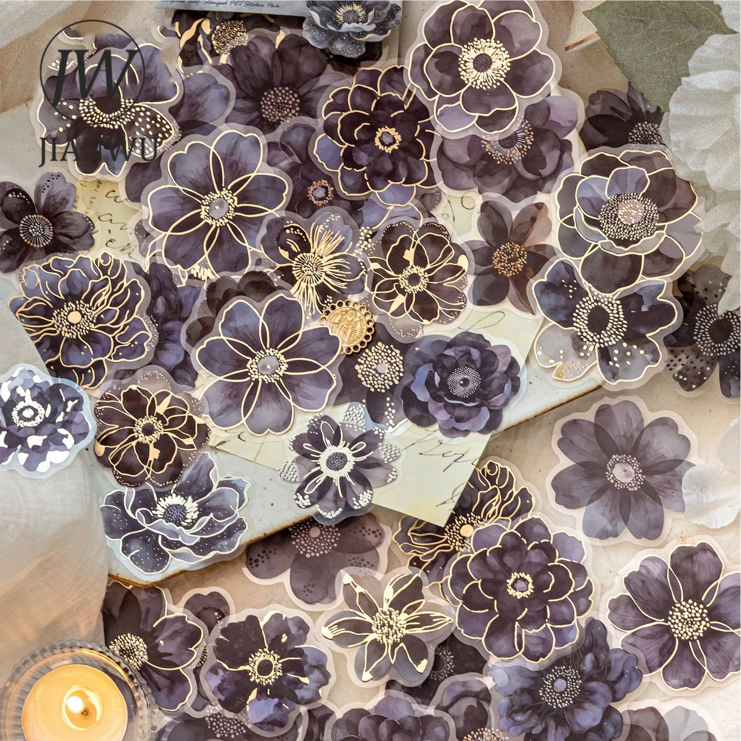 JIANWU Blooming Flower and Whisper Series Vintage Floral Landscape Material Collage PET Sticker Creative DIY Journal Stationery - view 3