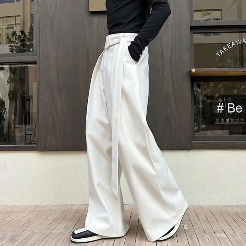 Luzhen design 2025 primavera nova moda cinto decorar calças de perna larga cor sólida solta na moda elegante calças de rua lz8824