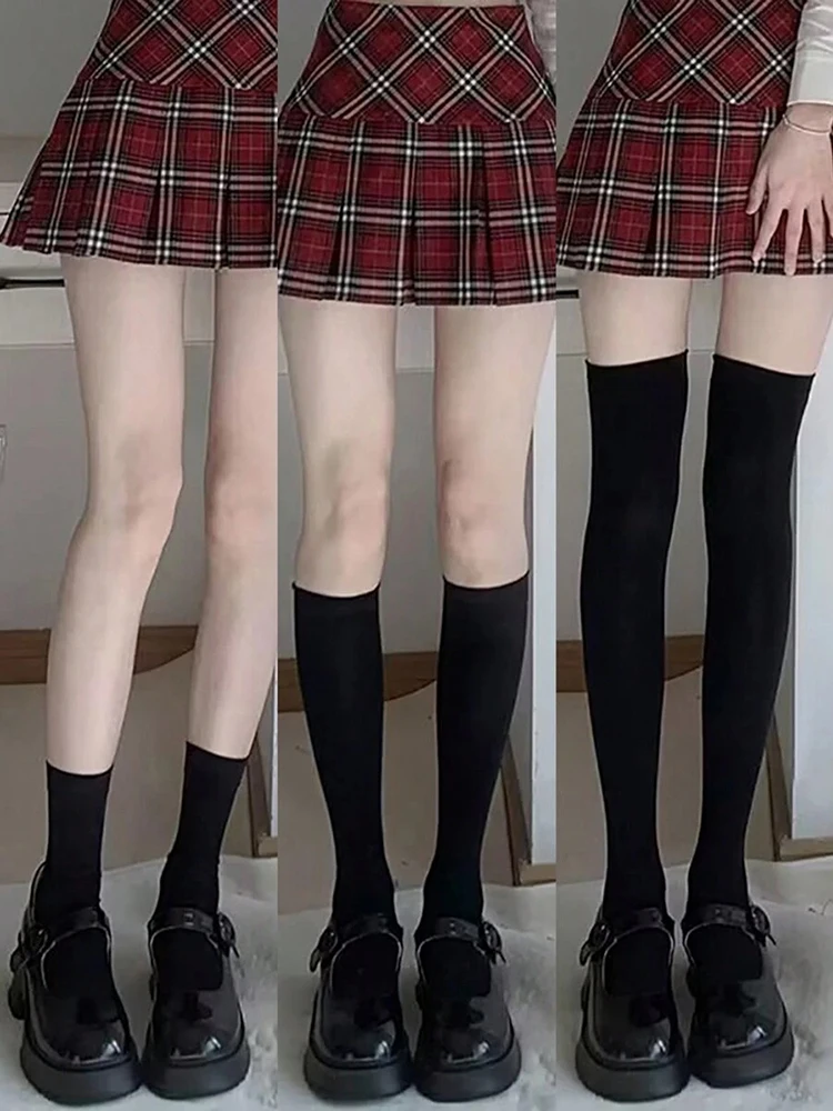 

3 Pairs Lolita Style Women Pressure Socks Set Trendy Black White Solid Color Three Types Knee High Socks Ankle Socks Long Socks