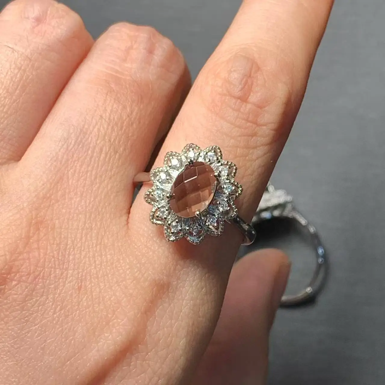HEYYA STONE Natural Smoky Quartz Ring For Women 925 Silver Plated Simple Fine Jewelry Stone Gemstone Classic Style
